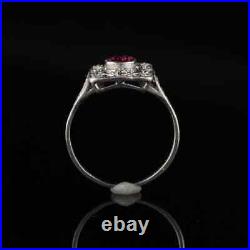 Antique Art Nouveau Bezel Set Pink Ruby and Clear White CZ Women Engagement Ring