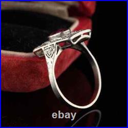 Antique Art Nouveau Bezel Set Pink Ruby and Clear White CZ Women Engagement Ring