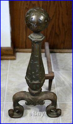 Antique Art Nouveau Bronze Andiron Pair c1919 Fire Dogs Deco Log Hearth 3713 Set