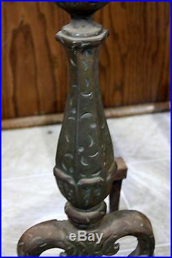 Antique Art Nouveau Bronze Andiron Pair c1919 Fire Dogs Deco Log Hearth 3713 Set