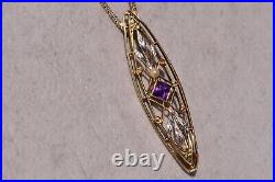 Antique Art Nouveau Brooch Pendant set with Amethyst and Seed Pearl