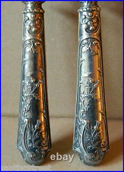 Antique Art Nouveau Carving Set Fork & Knife Thistle Design Sterling Silver