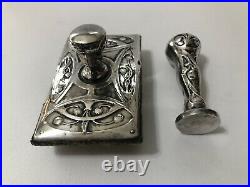 Antique Art Nouveau Continental Silver Wax Seal & Blotter Set