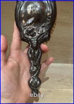 Antique Art Nouveau Cupid Cherub Mirror And Brush VANITY Set Monogram M