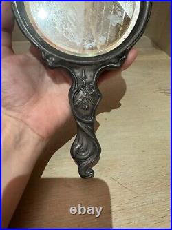 Antique Art Nouveau Cupid Cherub Mirror And Brush VANITY Set Monogram M