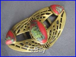 Antique Art Nouveau Deco Secessionist Vintage Lampwork Glass Brass Belt Buckle