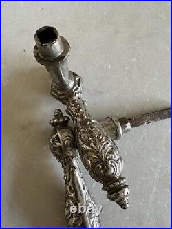 Antique Art Nouveau Door Knob Handle Set Ornate Pattern Nickel Plated Brass