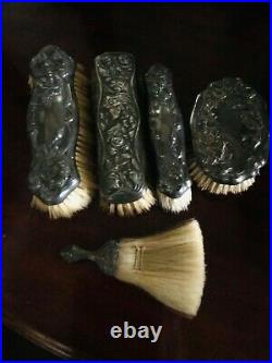 Antique Art Nouveau Early 1900`s Grooming & Clothes Vanity Brushes-Set Of 5