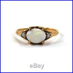 Antique Art Nouveau Fire Opal Ring 3 Stone 10K Gold Tiffany Claw Setting size 7