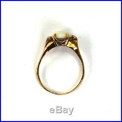 Antique Art Nouveau Fire Opal Ring 3 Stone 10K Gold Tiffany Claw Setting size 7