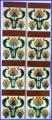 Antique Art Nouveau Fireplace Tiles Original Full Set