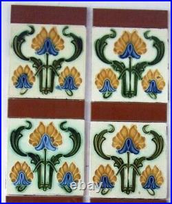 Antique Art Nouveau Fireplace Tiles Original Full Set