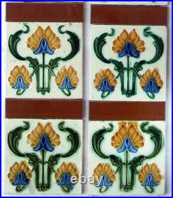 Antique Art Nouveau Fireplace Tiles Original Full Set