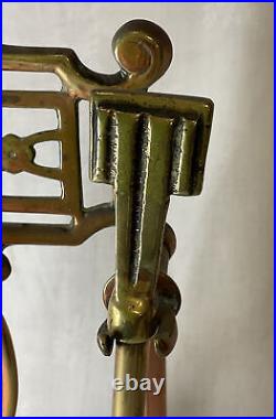 Antique Art Nouveau Fireside Set Brass Copper Crafts Aesthetic Tongs Poker Brush