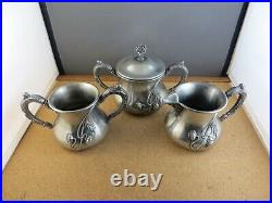 Antique Art Nouveau Floral Webster Silver Plate Teapot Tea Service Set 678