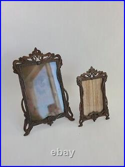 Antique Art Nouveau French Copper or Copper/Tin Metal Picture Frames, Set of 2
