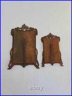 Antique Art Nouveau French Copper or Copper/Tin Metal Picture Frames, Set of 2