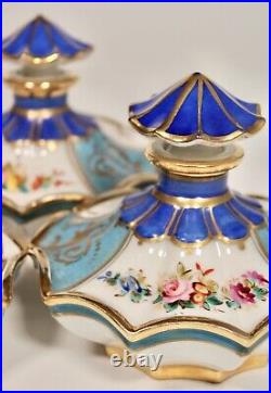 Antique Art Nouveau French Vanity Ceramic Perfume Bottles and Powder Jar Set