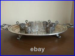 Antique Art Nouveau German WMF Set 6 pcs. Silverplate Glass Cup Holder And Tray