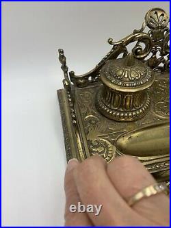 Antique Art Nouveau Gold JB Jennings Bros Desk Set Double Inkwell Blotter & Box