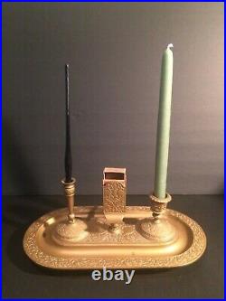 Antique Art Nouveau Gold JB Jennings Bros Desk Set ink pen, matches and candle