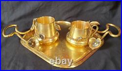 Antique Art Nouveau Ladies' Solid Brass 3 Piece Smoking Set Pot, Ashtry & Tray