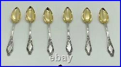 Antique Art Nouveau Latvian 875 Solid Silver Set of 12 Tea Spoons Gilt Bowls