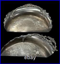 Antique Art Nouveau Repousse Quadruple Plate Crumb Tray Set The Van Bergh Co. NY