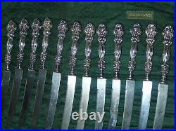 Antique Art Nouveau Set Of 12 Sterling Silver Simon Brothers Lady Dessert Knives