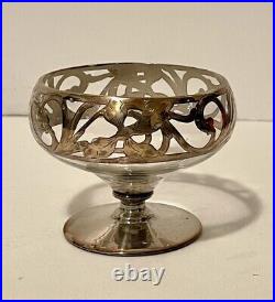 Antique Art Nouveau Set of 5 Sherbets Sterling Silver Overlay Footed