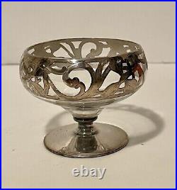 Antique Art Nouveau Set of 5 Sherbets Sterling Silver Overlay Footed