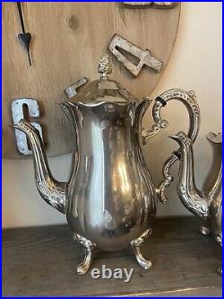Antique Art Nouveau Silver Plated Piece Tea And Coffee Set Lion Claw Feet