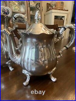 Antique Art Nouveau Silver Plated Piece Tea And Coffee Set Lion Claw Feet
