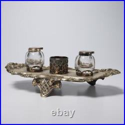 Antique Art Nouveau Silverplate Inkwell Desk Organizer Accessory Lot Set