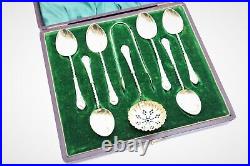 Antique Art Nouveau Solid Silver Spoon Set Birmingham 1903 Cased
