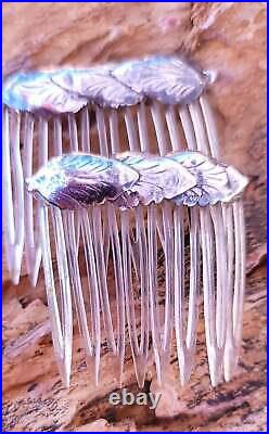 Antique Art Nouveau Sterling Silver Hair Comb Set Victorian Wedding Valentine Ha