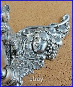 Antique Art Nouveau Sterling Silver Pen Holder Desk Set Cat Woman Face Grapes