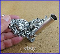 Antique Art Nouveau Sterling Silver Pen Holder Desk Set Cat Woman Face Grapes