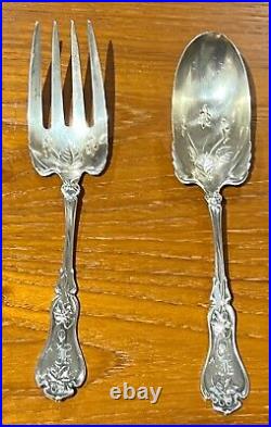 Antique Art Nouveau Sterling Silver Salad Fork and Spoon Set Highly Decorated
