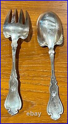 Antique Art Nouveau Sterling Silver Salad Fork and Spoon Set Highly Decorated