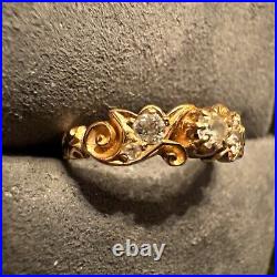 Antique Art Nouveau Victorian 18K Round Prong And Pave Set Diamond Band