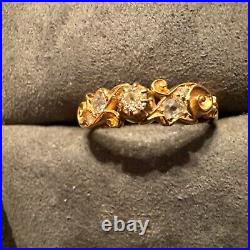 Antique Art Nouveau Victorian 18K Round Prong And Pave Set Diamond Band