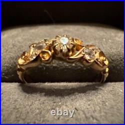 Antique Art Nouveau Victorian 18K Round Prong And Pave Set Diamond Band