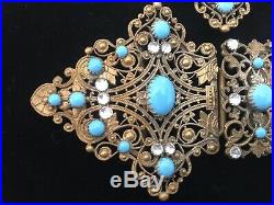 Antique Art Nouveau Victorian Large Ornate Women's Jeweled Belt Buckle Set