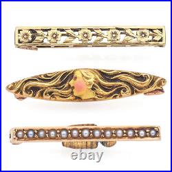 Antique Art Nouveau Yellow Gold Brooch Pins Set of 3