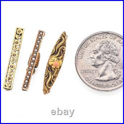 Antique Art Nouveau Yellow Gold Brooch Pins Set of 3