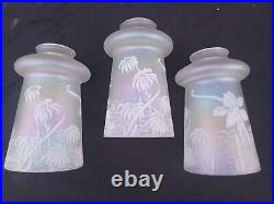 Antique Art Nouveau set 3 Iridescent Art Glass Shades 6.5h pan fixture