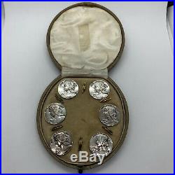 Antique Art Nouveau sterling silver 6 button set round signed Felix Rasumny lady