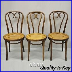 Antique Bentwood Round Cane Seat Cafe Bistro Dining Chairs Romania Set of 3