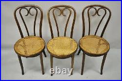 Antique Bentwood Round Cane Seat Cafe Bistro Dining Chairs Romania Set of 3